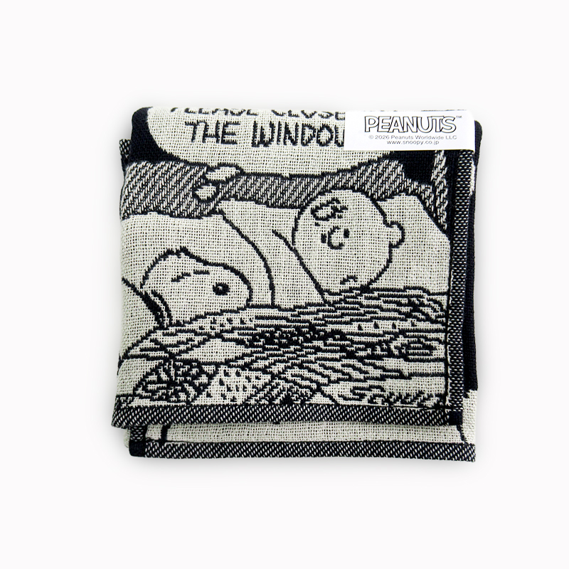 PEANUTS ３重ガーゼハンカチ モノトーン/ドッグハウスBK